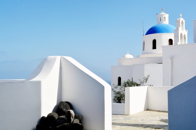 Beautiful view of iconic Greek architecture in Santorini.